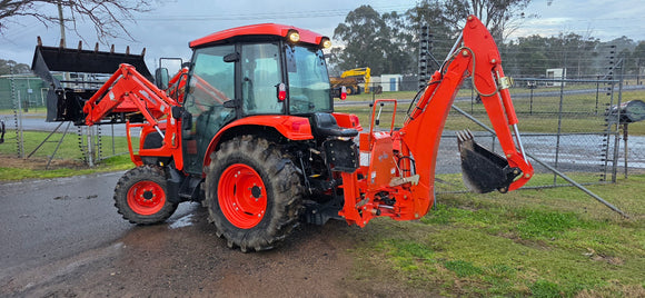 KIOTI NX6020 4WD HST CABIN TRACTOR, FEL, 4in1 & BACKHOE