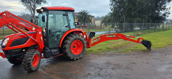 KIOTI NX6020 4WD HST CABIN TRACTOR, FEL, 4in1 & BACKHOE